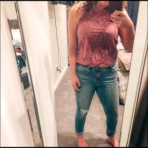 Purple tank with lace cut outs